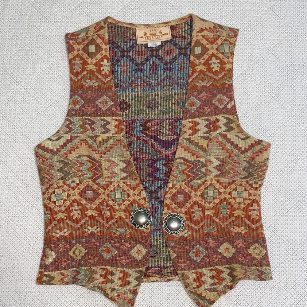 New Frontier Multicolor Patterned Vest vintage Med